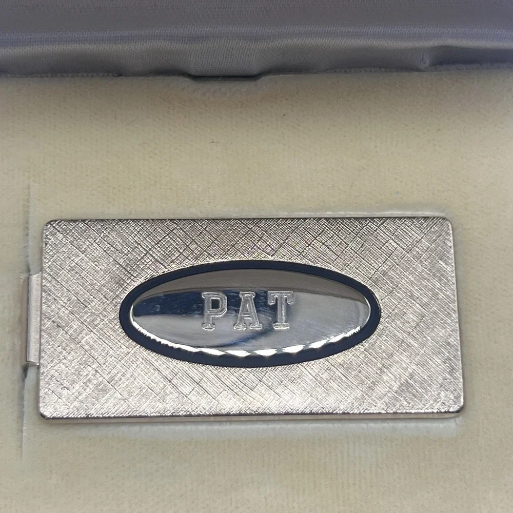 Vintage Anson Money Clip Gold Tone PAT Monogram Textured Finish W/ Original Box